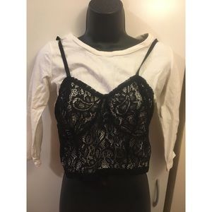 Black and white lace crop top